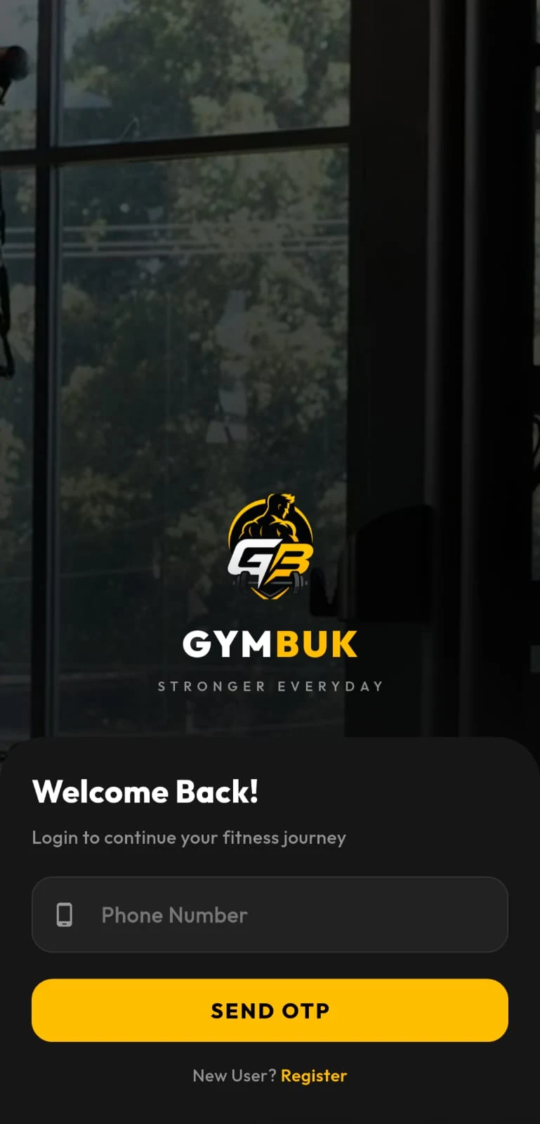 Gymbuk interface login screen